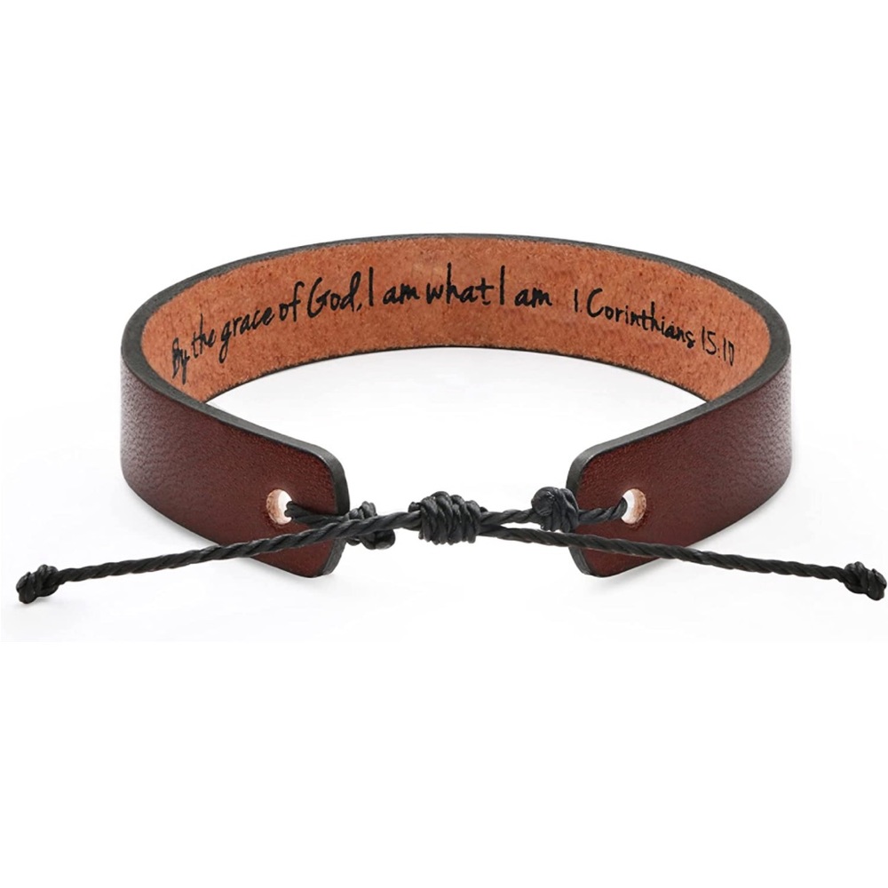 Scripture Inspirational Leather Adjustable Bracelet for Men